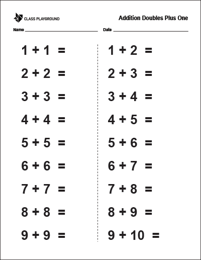 Printable Addition Doubles Plus One Worksheet