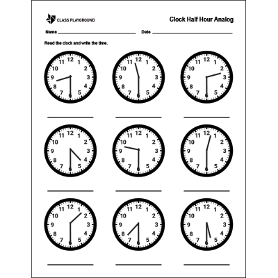 Clock Half Hour Analog to Digital Worksheet