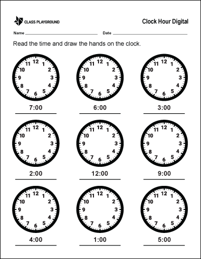 Clock Hour Digital to Analog Worksheet