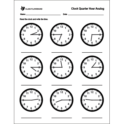 Clock Quarter Hour Analog to Digital Worksheet