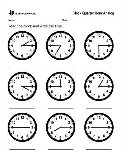 Telling Time To The Quarter Hour Match It Need To Assess Telling 15 