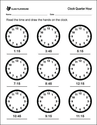 Clock Quarter Hour Digital to Analog Worksheet