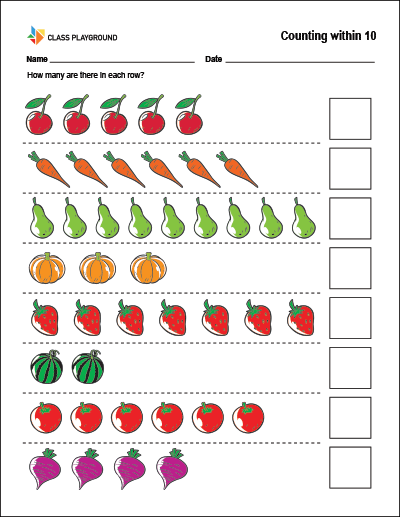 Printable Counting Within 10 Worksheet - Class Playground