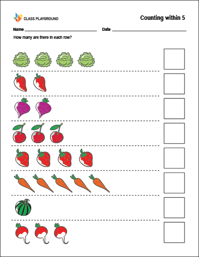 Printable Counting Within 5 Worksheet
