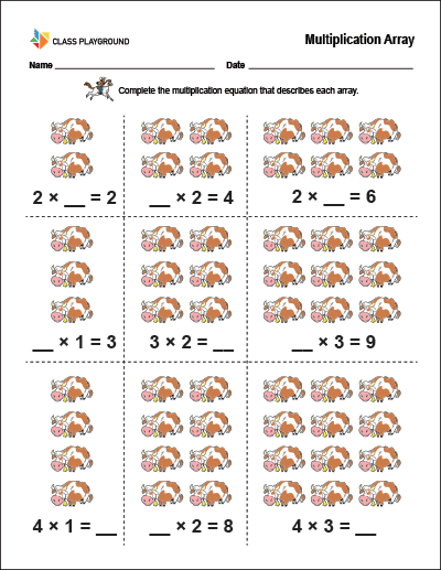 printable multiplication array complete equation worksheet class playground