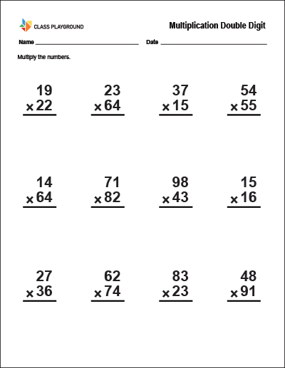Printable Multiplication Double Digit Worksheet