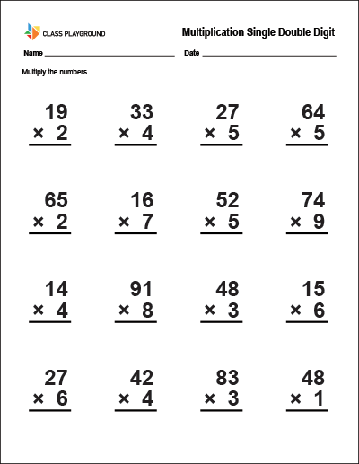 Printable Multiplication Single Double Digit Worksheet