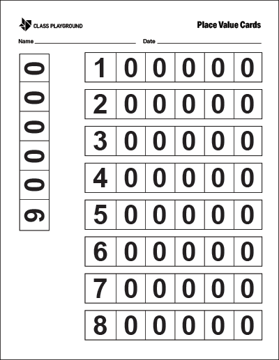 place value hundred thousands cards