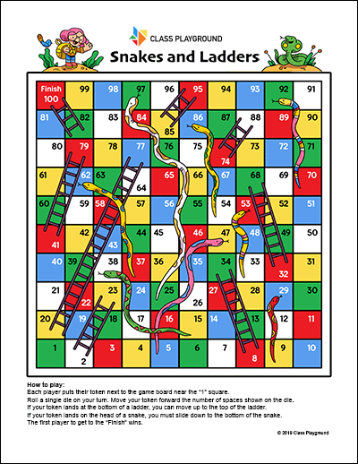 Printable Snakes And Ladders Game Class Playground