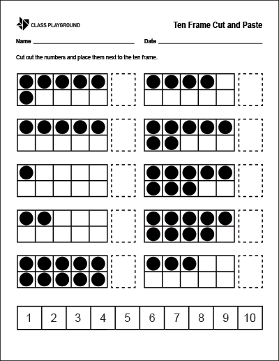 Ten Frame Cut Paste Worksheet