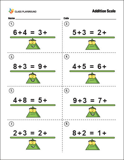 Printable Addition Scale Worksheet