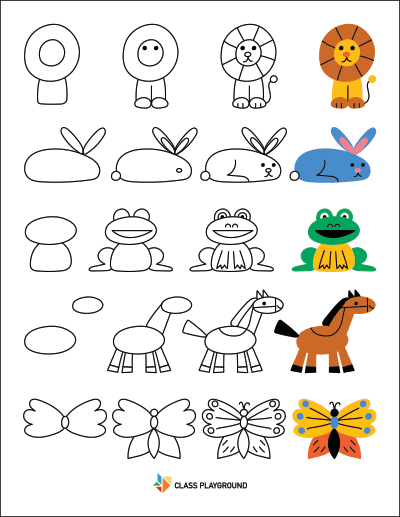 Printable How To Draw With Shapes Animals1 - Class Playground