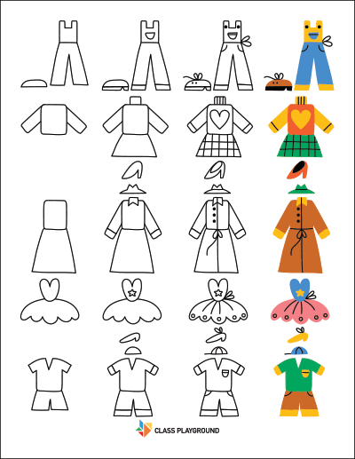 Printable How To Draw With Shapes Clothes1 - Class Playground