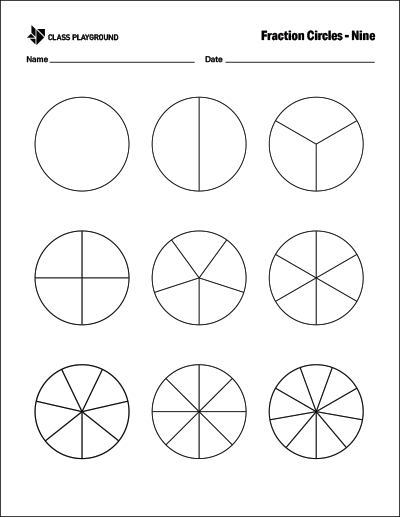 printable fraction circles nine