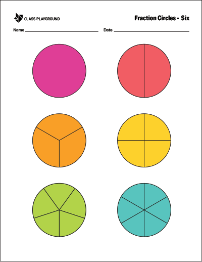 printable fraction circles six color