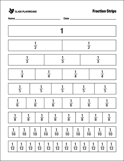 printable fraction strips