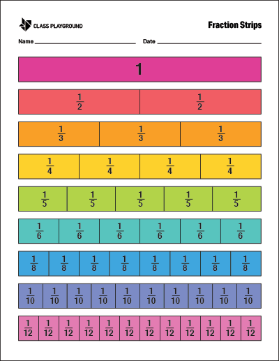 printable fraction strips color