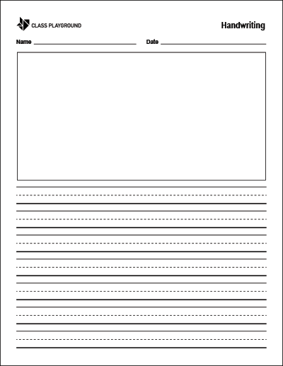 Printable handwriting paper small with picture farme