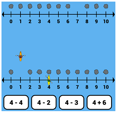 Interactive Kayak addition subtraction game
