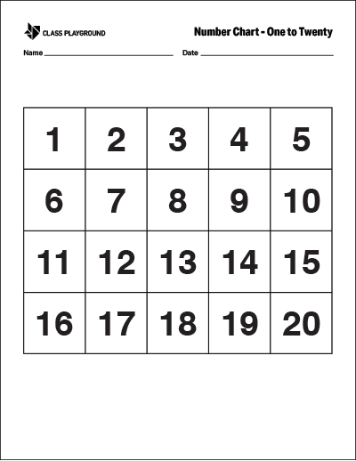 Printable Number Chart 1 20 Class Playground