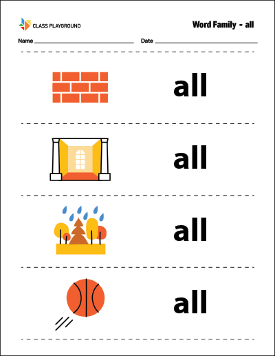 Word Family ALL Worksheet - Class Playground